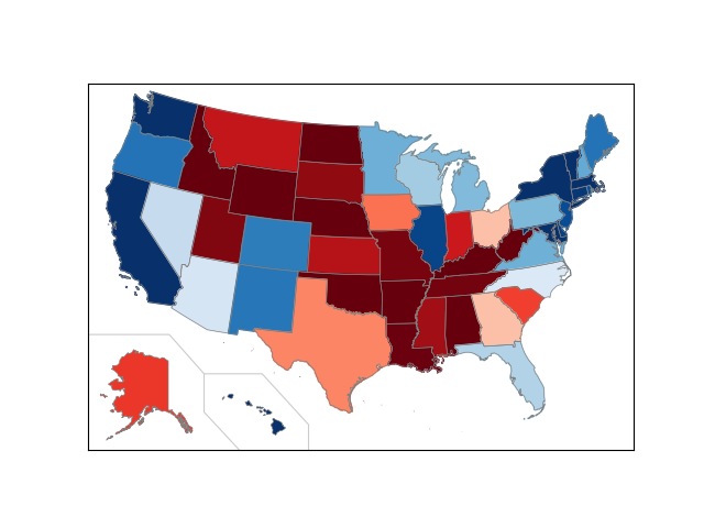 Average Margin of Victory map from the 2020 election model